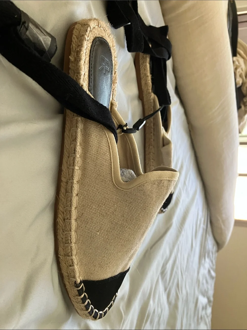 Parfois - beige and Black Espadrille Lace-Up Flats